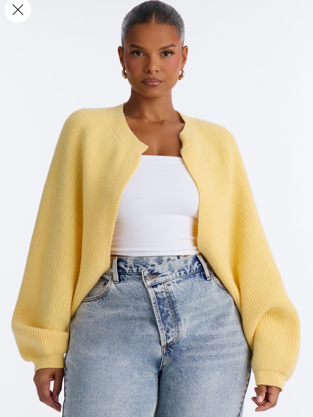 Fashion Nova Pale Yellow Open-Front Ribbed Cardigan